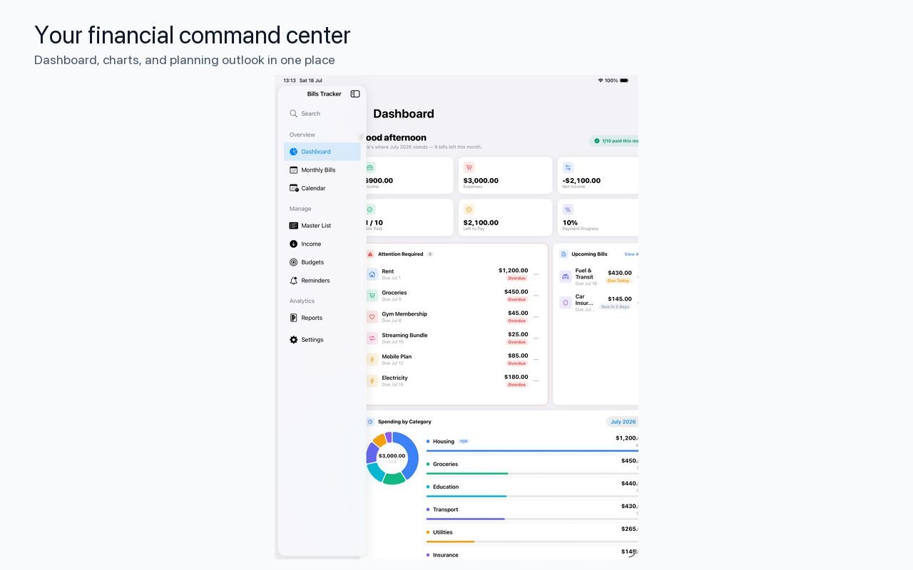 Bills Tracker dashboard on Mac